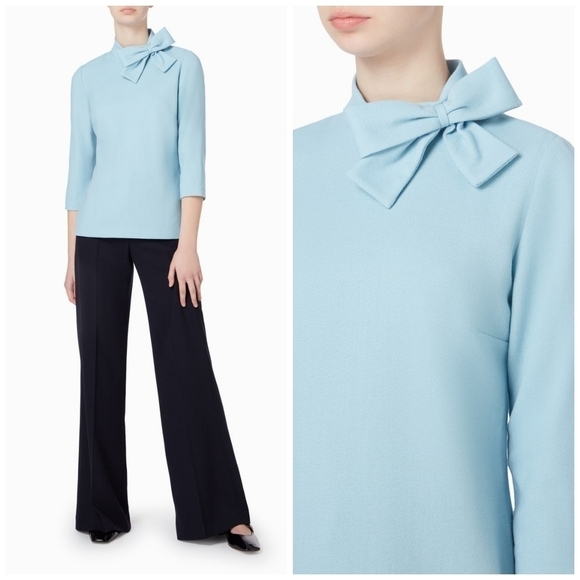 Jane Atelier Blaire Bow Blue Wool Top Size 10 - Picture 1 of 7